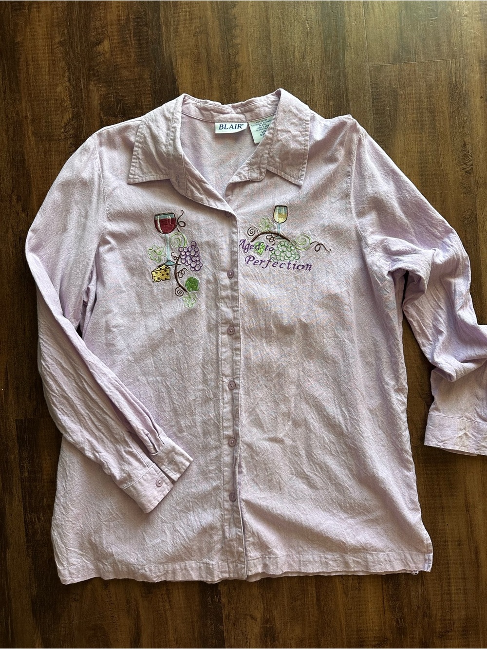 Vintage Blair Light Purple Embroidered Button-Down Shirt Wine
